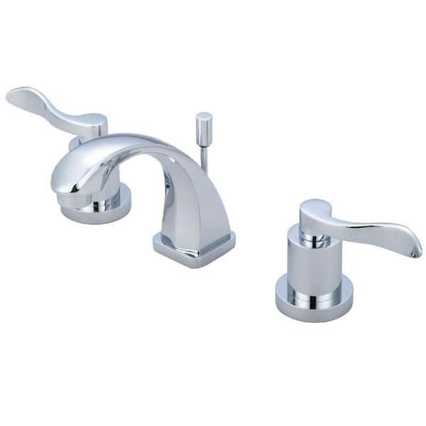 Kingston Brass NuWave 8 in. Widespread 2-Handle Bathroom Faucets with Brass Pop-Up in Polished Chrome
