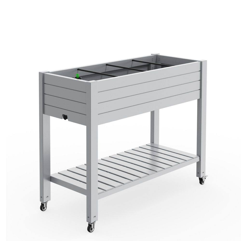 White Wood Rectangles Outdoor Mobile Raised Garden Bed with Wheels ...