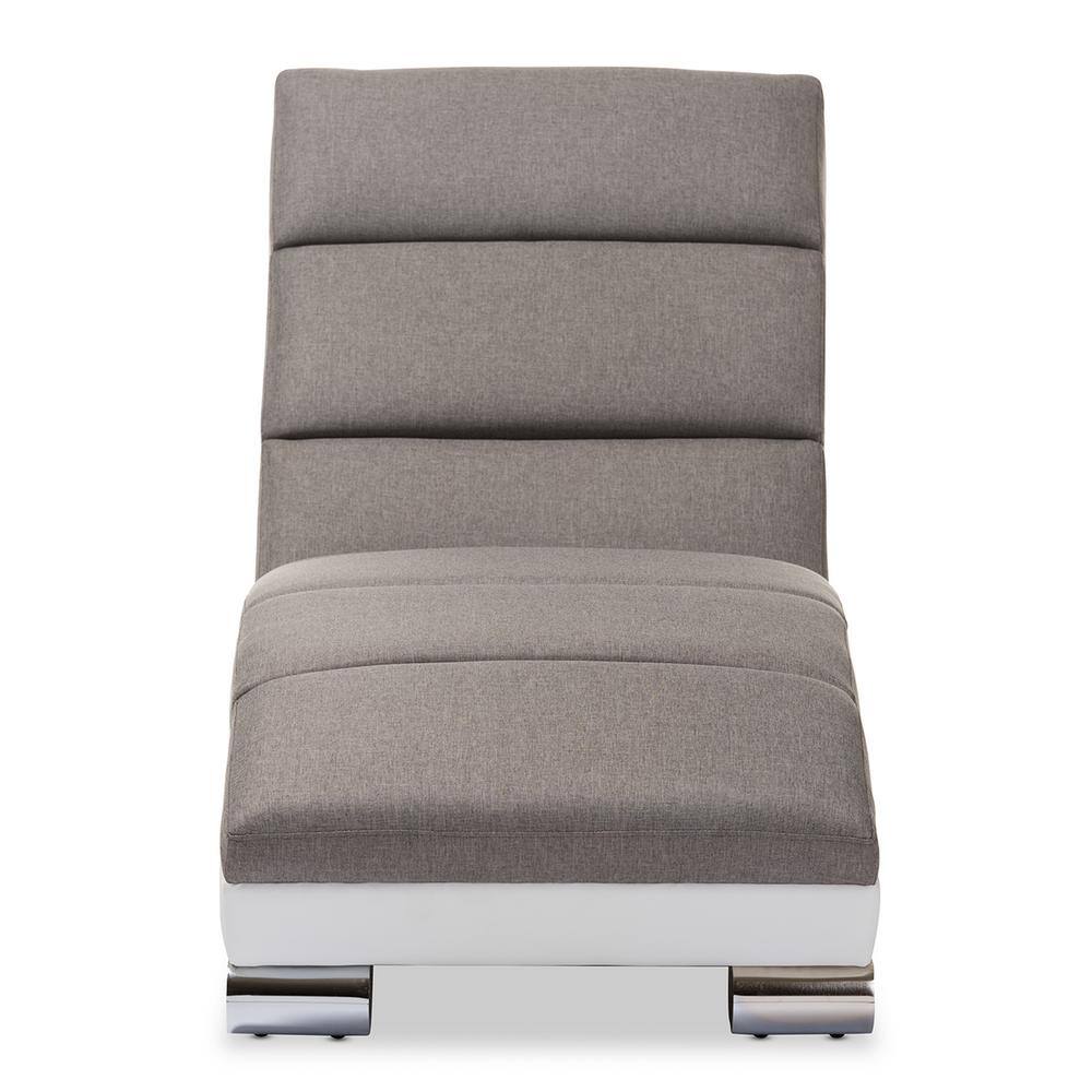 Contemporary Gray Faux Leather & Wood Curved Chaise Lounge