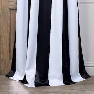 Awning Black & Fog White Striped Grommet Room Darkening Curtain - 50 in. W x 96 in. L (1 Panel)