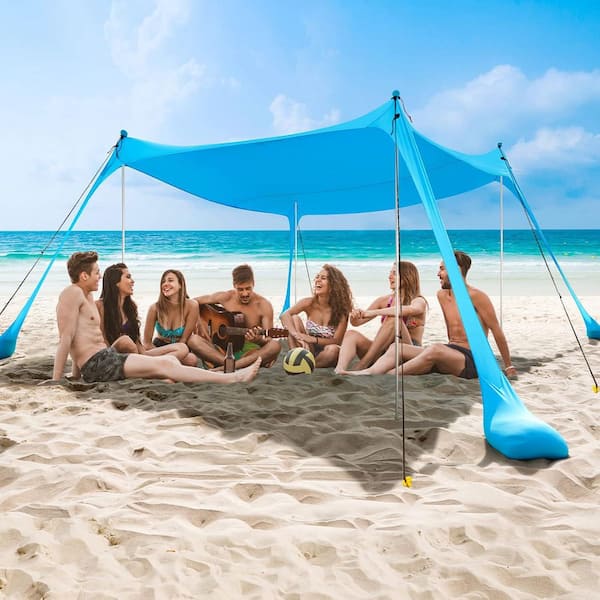 Phewnyzo 10 ft. x 10 ft. Blue Beach Tent Sun Shelter - UPF50+ Pop