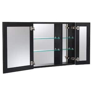 30 in. W x 26 in. H Black Glass Recessed/Surface Mount Rectangular Medicine Cabinet with Mirror
