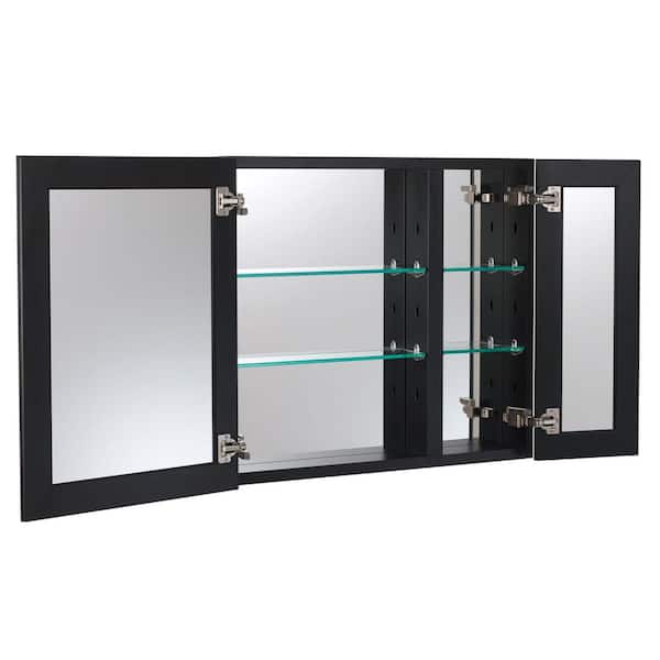 ANGELES HOME 30 in. W x 26 in. H Black Glass Recessed/Surface Mount Rectangular Medicine Cabinet with Mirror