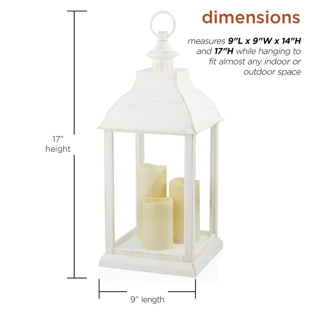 22" White Plastic LED Flameless Candle Lantern