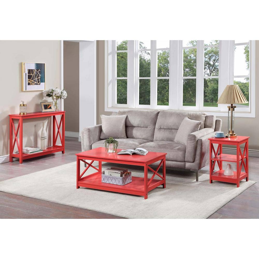 Coral Wood Console Table with Storage Shelves