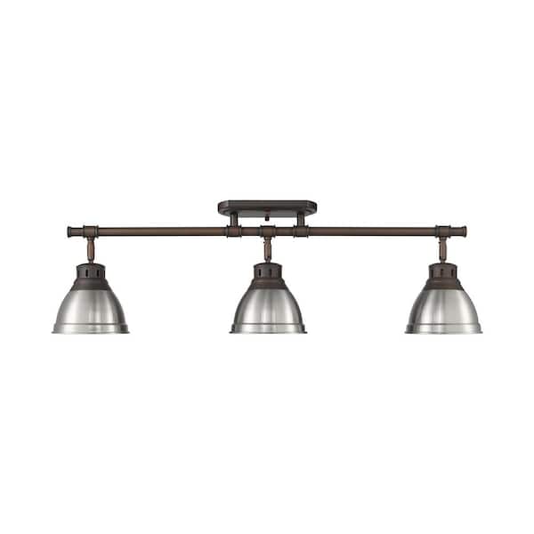 Golden Lighting Duncan 6.5 in. 3-Light Rubbed Bronze Semi-Flush Mount with Silver Shade and No Bulbs Included