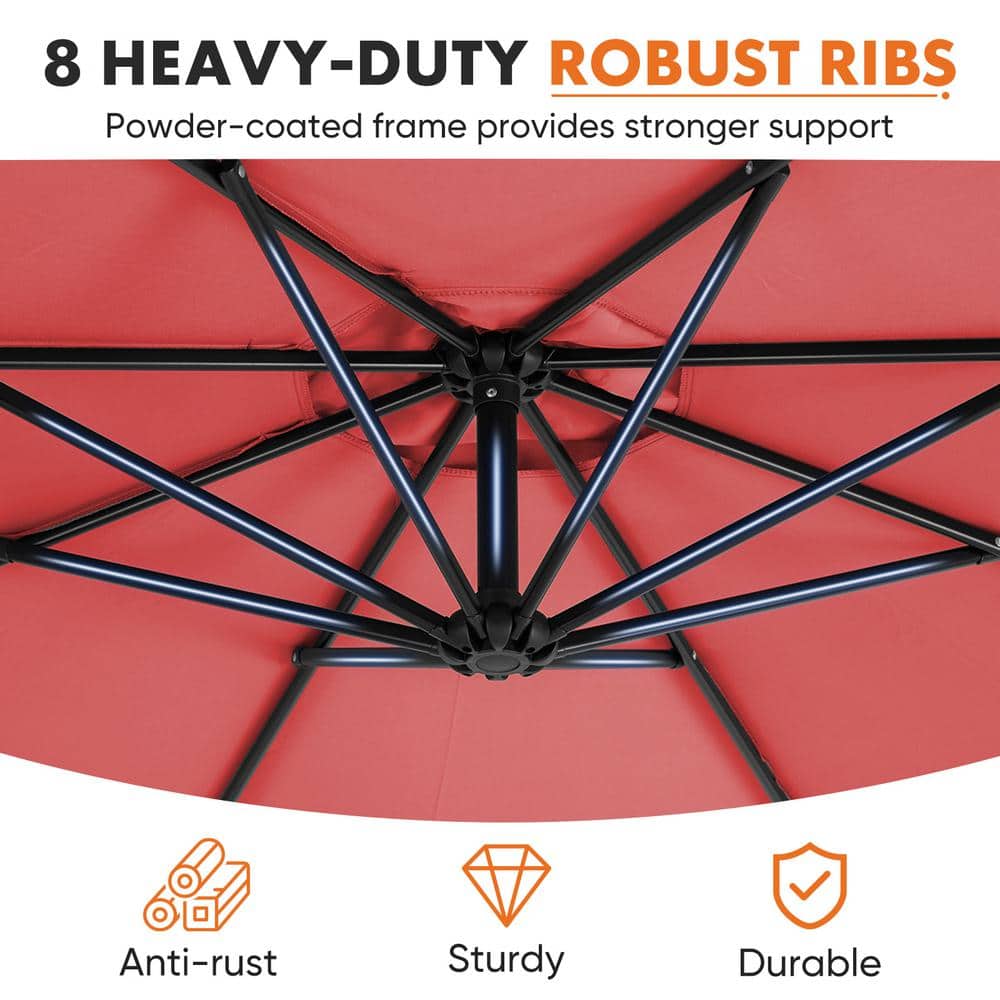 10 ft Red Polyester Cantilever Patio Umbrella with Black Metal Frame