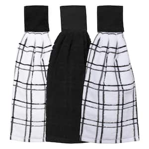 Black 3-Pack Solid and Multi Check Tie Towel Set