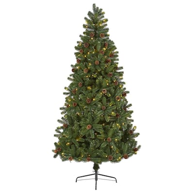 7.5 ft. Pre-Lit Rocky Mountain Spruce Artificial Christmas Tree with Pine Cones and 400 Clear LED Lights