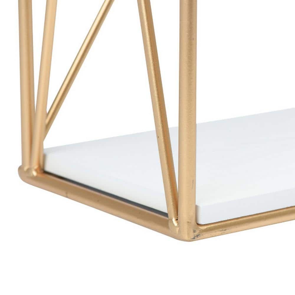 White and Gold 4-Shelf Wood Wall Unit
