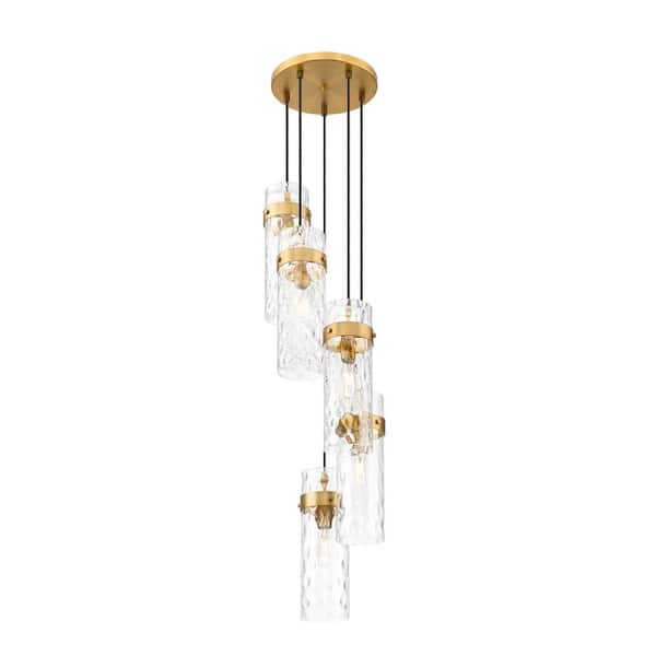 Unbranded Fontaine 14.5 in. Rubbed Brass 5-Light Chandelier with Clear Water Glass Shades
