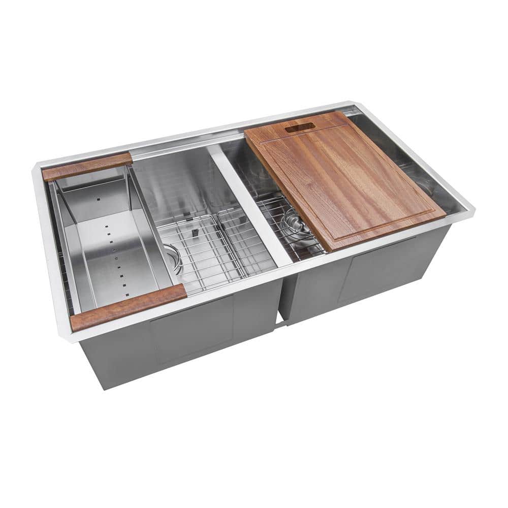 Ruvati RVH8345 Ruvati 30-inch Workstation Ledge 50/50 Double Bowl Undermount 16 Gauge Stainless Steel Kitchen Sink