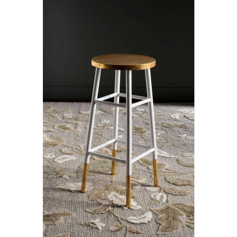 Emery 30" White and Gold Metal Bar Stool