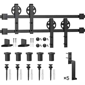6 ft./72 in. Frosted Black Sliding Bypass Barn Door Hardware Track Kit for Double Doors with Non-Routed Floor Guide