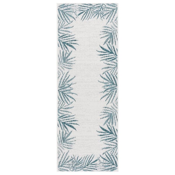 Beach House Blue/Ivory 2 ft. x 8 ft. Floral Border Indoor/Outdoor Runner Rug