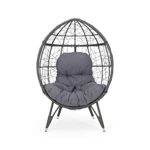 Gray PE Rattan Wicker Iron Outdoor Lounge Chair with Gray Cushions