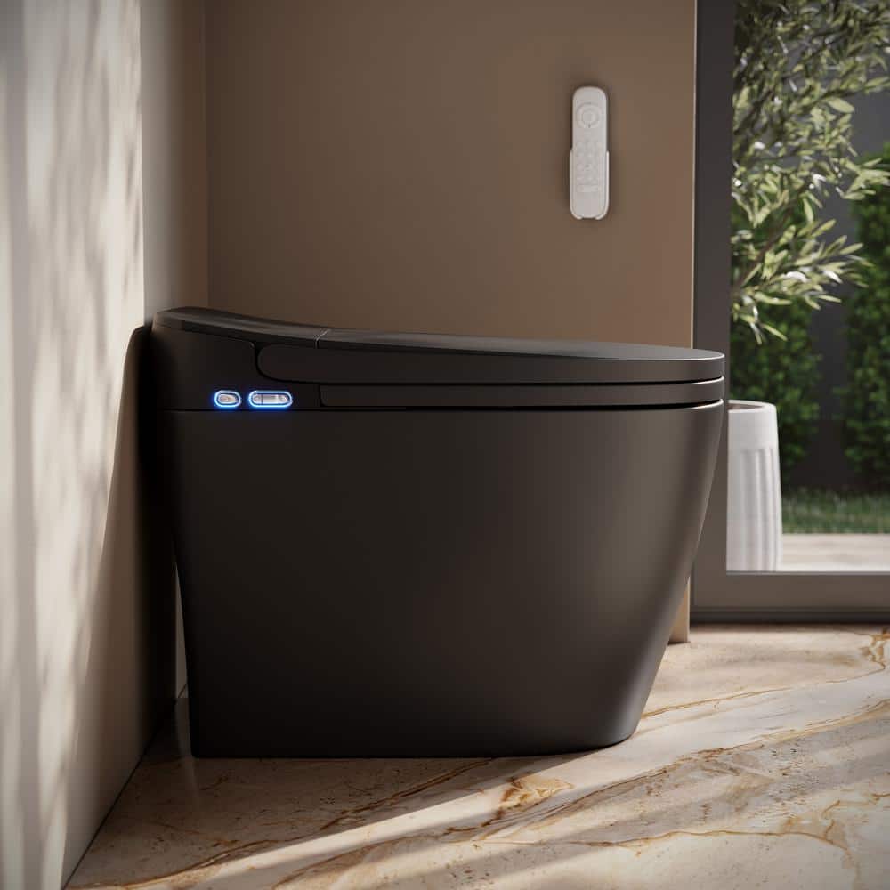 Matte Black High Efficiency One Piece Smart Toilet with Heated Bidet