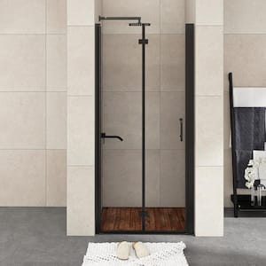 36 in. W x 72 in. H Bifold Semi-Frameless Shower Door in Black Finish with Clear Glass