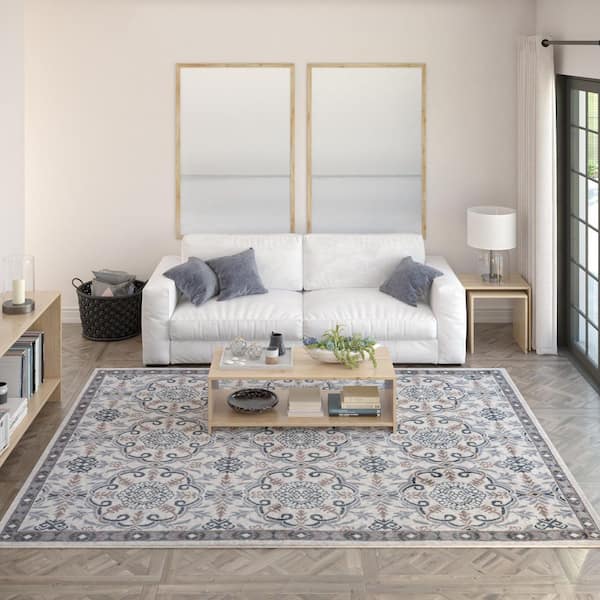 Hampton Brocade Cream 4 ft. x 6 ft. Indoor Area Rug