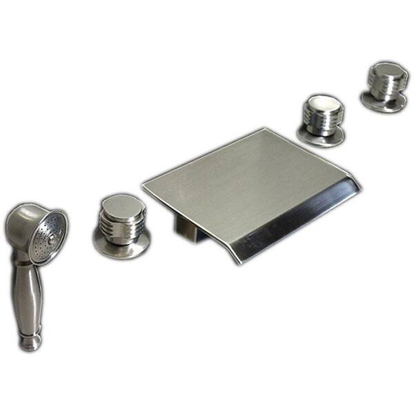 Kokols 3-Handle Deck-Mount Roman Tub Faucet with Handshower in Brushed Nickel