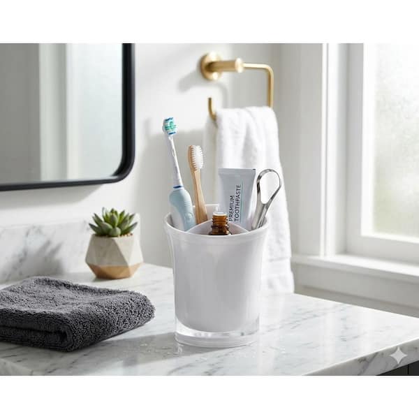 White Plastic Utensil Holder with Drainage Feature Kitchen Counter Silverware Organizer for Forks Spoons Whisk