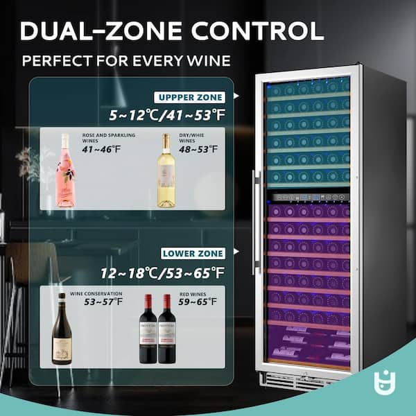 24 in. Dual Zone 160-Wine Bottles and 48-Cans Beverage and Wine Cooler Wine Cooler in Silver