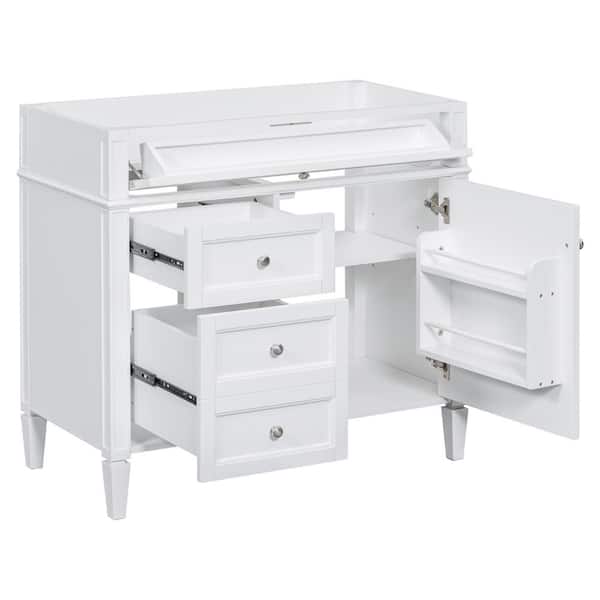 Aoibox 35 in. W x 17.87 in. D x 33 in. H Bath Vanity Cabinet without Top in White with 2-Drawers and a Tip-Out Drawer
