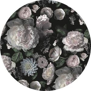 Moody Black 3 ft. x 3 ft. Floral Indoor/Outdoor Vinyl Floor Rug