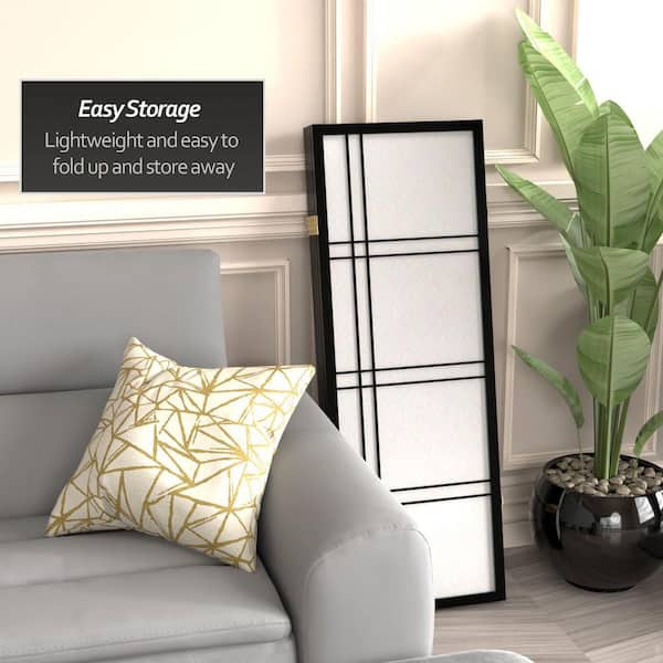 Red Lantern 4 ft. Short Double Cross Shoji Screen - Black - 4