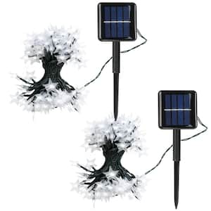 2-Piece 100 Light 39.3 ft. Outdoor Solar Powered White Integrated LED Waterproof Fairy Star-Shaped String -Light