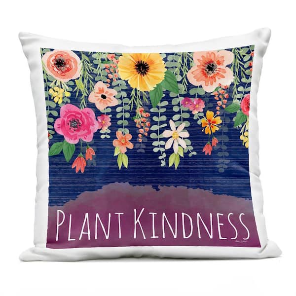 Plant Kindness with Florals Purple Square Outdoor Throw Pillow