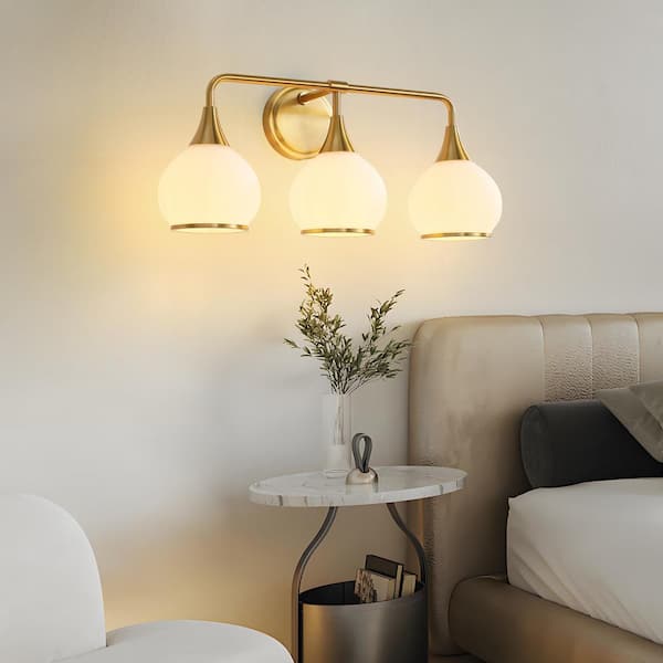 KAISITE 22.4 in. 3-Light Brushed Gold Bathroom Vanity Light with