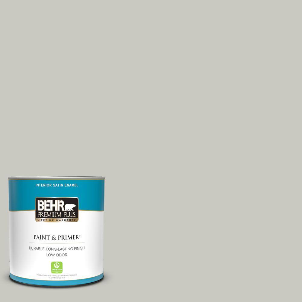BEHR PREMIUM PLUS 1 qt. PPU2412 Whitewash Oak Satin Enamel Low Odor Interior Paint & Primer