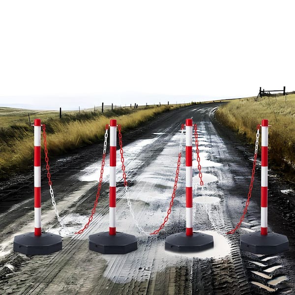 Traffic Delineator Post Cones Adjustable,Traffic Safety Delineator Barrier with Fillable Base 8 ft. Chain( 4-Pieces)