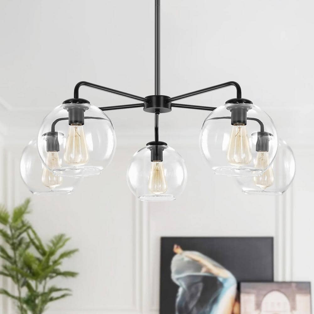 Rennnsan Adrian 5-Light Black Modern Glass Globe Bubble Chandelier ...