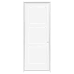 24 in. x 80 in. 3-Panel Equal Shaker White Primed LH Solid Core Wood Single Prehung Interior Door with Nickel Hinges