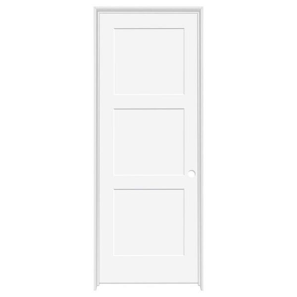 Steves & Sons 32 in. x 80 in. 3-Panel Equal Shaker White Primed LH Solid Core Wood Single Prehung Interior Door with Bronze Hinges