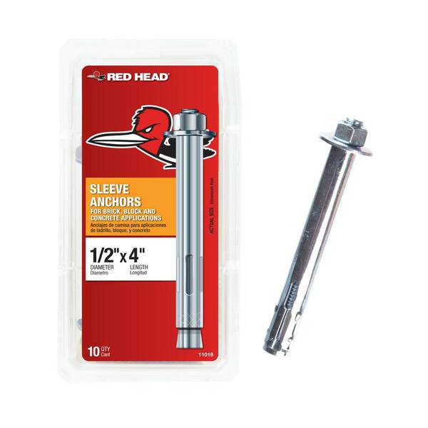 Red Head 1/2 in. x 4 in. Hex-Nut-Head Sleeve Anchors (10-Pack)