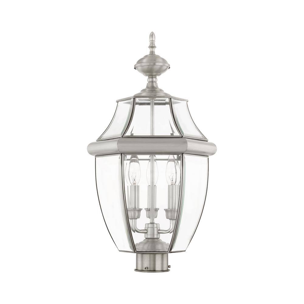 Monterey Brushed Nickel 3-Light Outdoor Post Lantern with Clear Beveled Glass