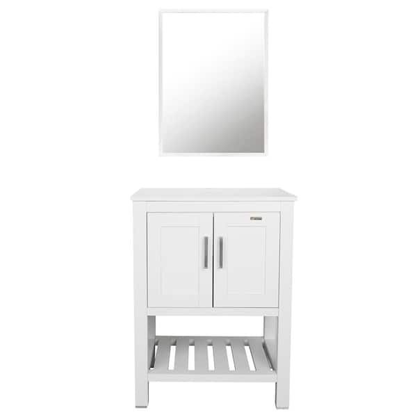 Tatahance 24 in. W x 20 in. D x 32 in. H Bath Vanity Cabinet without Top in White with Mirror