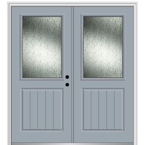 64 in. x 80 in. Left-Hand/Inswing Rain Glass Storm Cloud Fiberglass Prehung Front Door on 4-9/16 in. Frame
