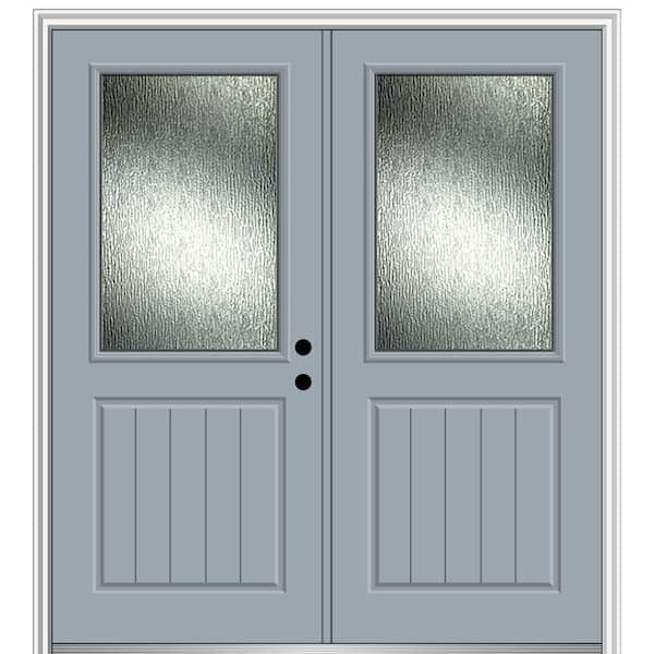 MMI DOOR 64 in. x 80 in. Left-Hand/Inswing Rain Glass Storm Cloud Fiberglass Prehung Front Door on 4-9/16 in. Frame