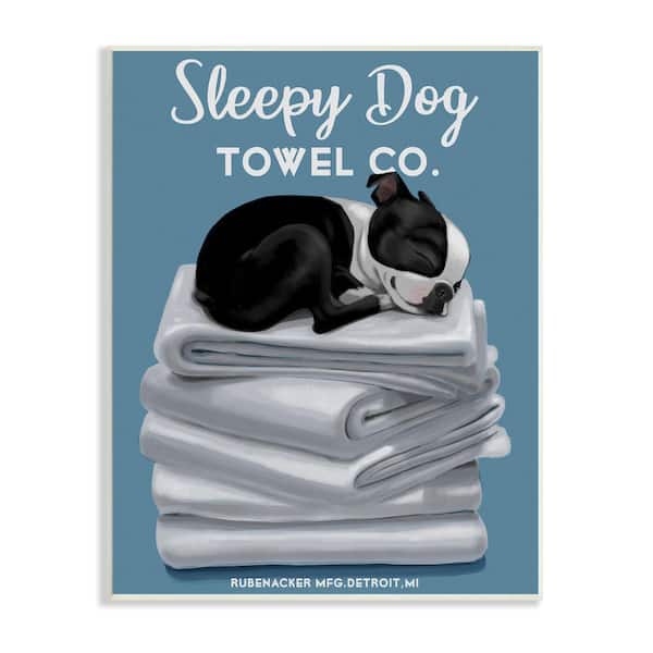 Stupell Industries Sleep Dog Towel Co. Boston Terrier Bathroom By Brian Rubenacker Unframed Print Abstract Wall Art 10 in. x 15 in.