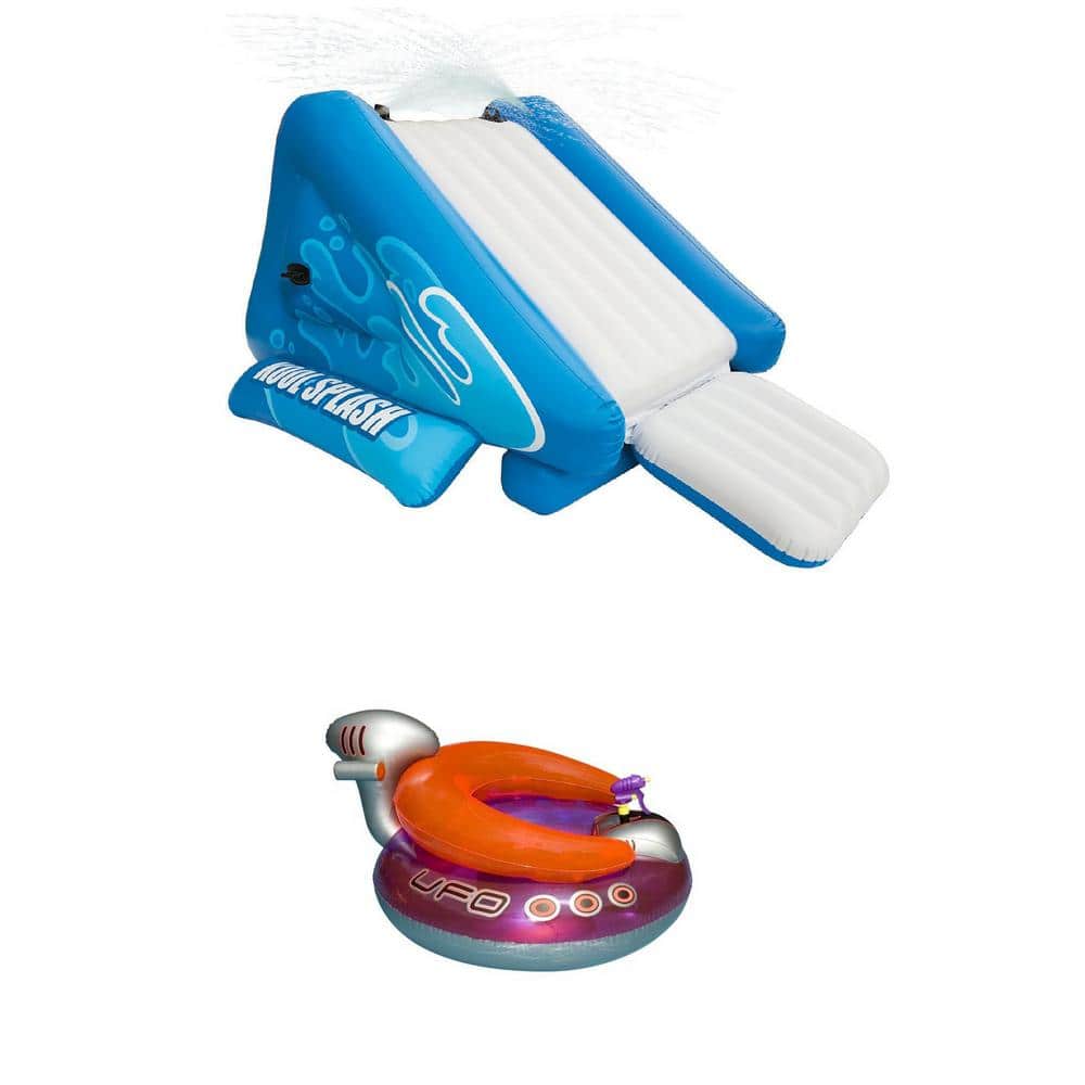 Intex Multicolor Kool Splash Inflatable Pool Water Slide And Swimline Inflatable Ufo Chair Set