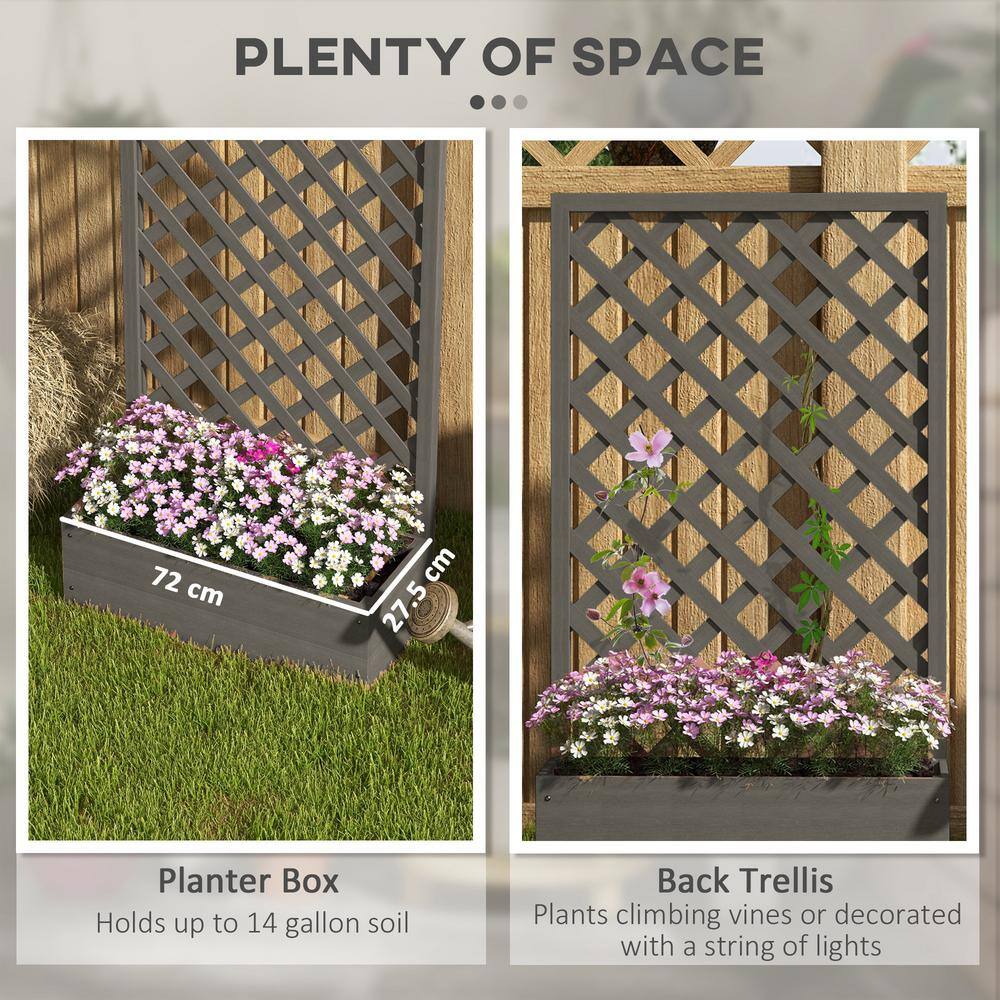 Dark Gray Wood Raised Garden Bed with Trellis