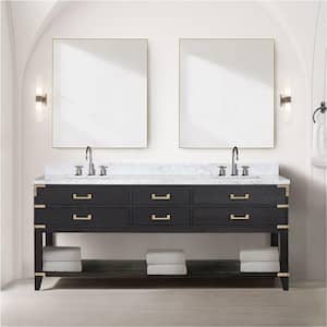 Irvington 80 in W x 22 in D Black Oak Double Bath Vanity, Carrara Marble Top, Faucet Set, and 36 in Mirrors