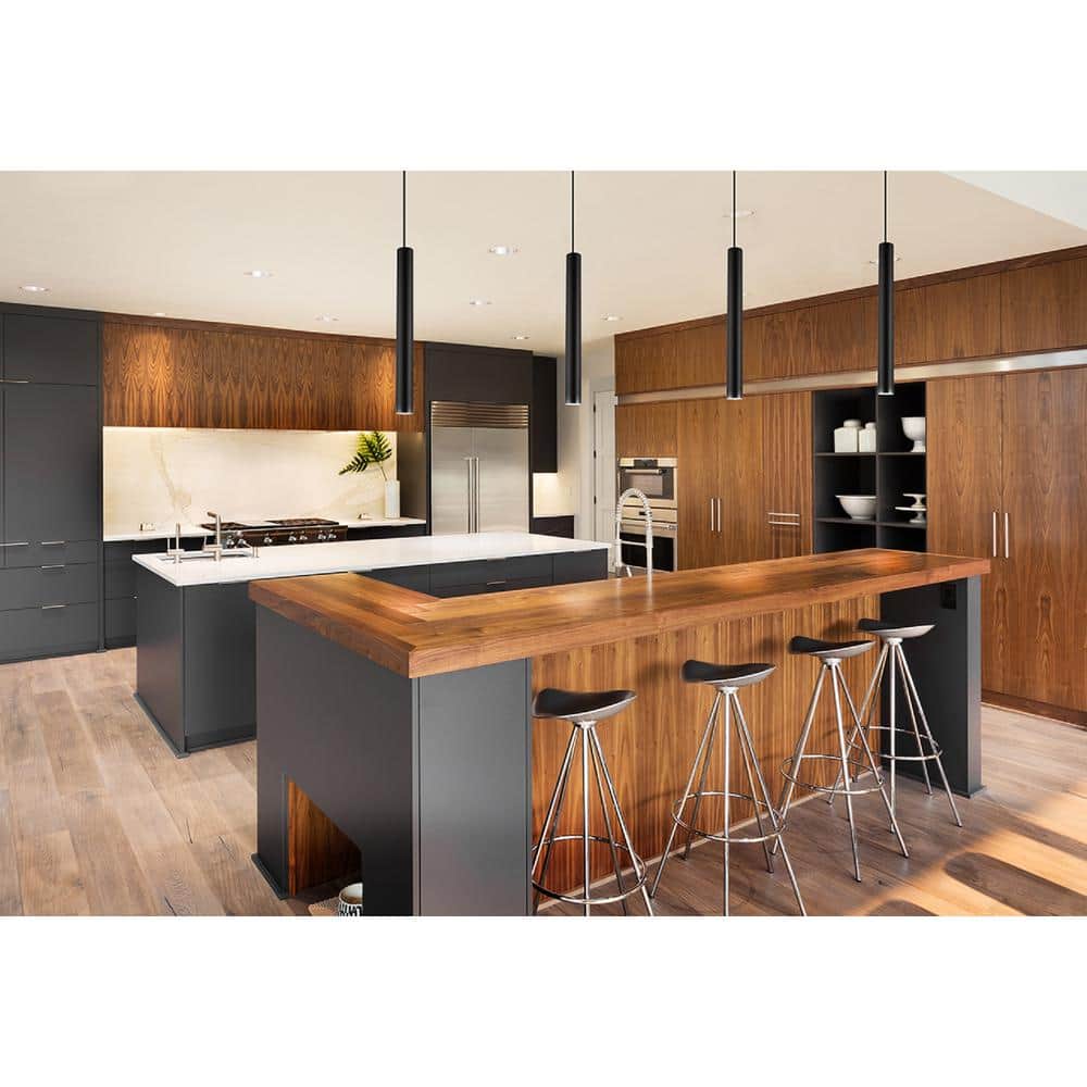 Matte Black Slim Cylindrical LED Pendant Light