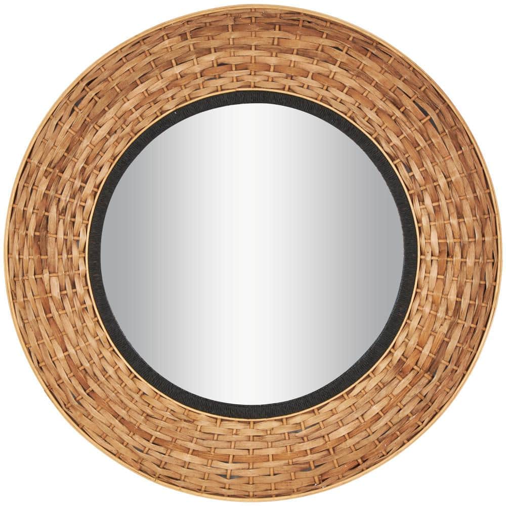 38 in. H x 38 in. W. Handmade Round Framed Brown Wall Mirror with Black Inner Frame price history on PriceWatchPro