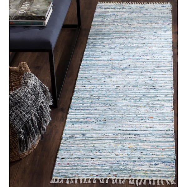 Rag Rug Light Blue/Multi 2 ft. x 10 ft. Striped Runner Rug