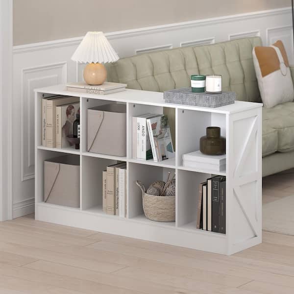 Jensen 26.85 in. Tall Amber Pine Wood 8-Shelf Bookcase with Farmhouse Style